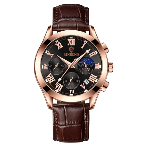 Avaner Uhren Herren Echter Leder: Herrenuhr mit Leuchtenden Zeigern Römischen Ziffern Datum Chronograph Stoppuhr 3ATM Wasserdicht Analog Quarz Uhr Lässige Business Armbanduhr Geschenk für Männer von Avaner