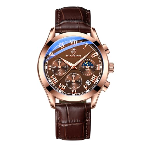 Avaner Uhren Herren Echter Leder: Herrenuhr mit Leuchtenden Zeigern Römischen Ziffern Datum Chronograph Stoppuhr 3ATM Wasserdicht Analog Quarz Uhr Lässige Business Armbanduhr Geschenk für Männer von Avaner