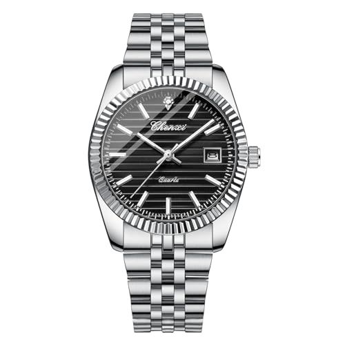 Avaner Uhren Herren Edelstahlarmband Kalender: Business Herrenuhr mit Leuchtzeiger Leuchtindizes 3ATM wasserdichte Armbanduhr Analog Quarzuhr für Männer von Avaner