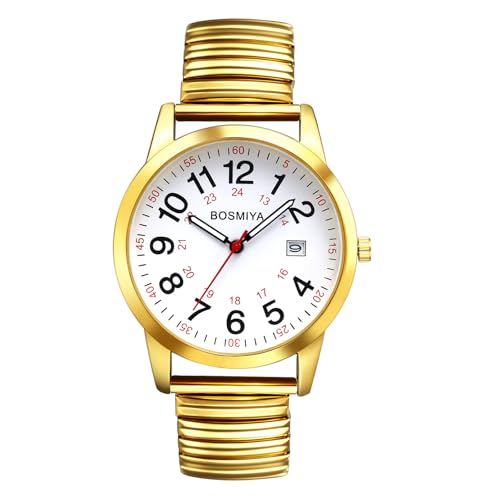 Avaner Uhren Herren Elastisch Kalender: Edelstahl Herrenuhr mit Arabischen Ziffern Elastische Armbanduhr Analog Quarzuhr Leicht Ablesbare Uhr für Männer von Avaner