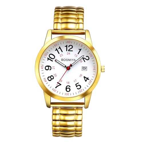 Avaner Uhren Herren Kalender Edelstahl: Herrenuhr mit Arabischen Ziffern Elastische Armbanduhr Analog Quarzuhr Leicht Ablesbare Uhr für Männer von Avaner