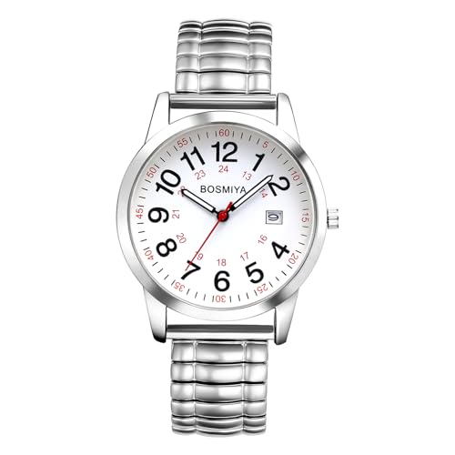 Avaner Uhren Herren Kalender Edelstahl: Herrenuhr mit Arabischen Ziffern Elastische Armbanduhr Analog Quarzuhr Leicht Ablesbare Uhr für Männer von Avaner