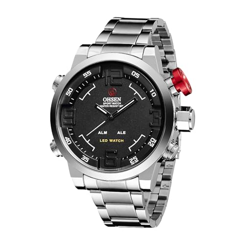 Avaner Uhren Herren Militäruhr Edelstahlarmband: Herrenuhr mit Dual-Display Taktische Uhr LED Chronograph Alarm 3ATM Armbanduhr Analog Quarz Uhr für Männer von Avaner