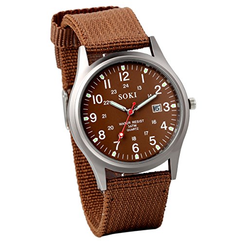 Avaner Uhren Herren Nylon Armband: Armbanduhr Analog Quarzwerk mit Kalender Leuchtzeiger Funktion Herrenuhr Casual für Men Männer Coffee von Avaner
