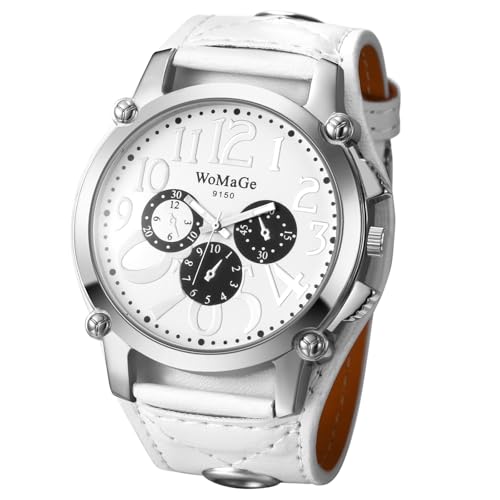 Avaner Uhren Herren Punk Armbanduhren: Steampunk Herrenuhr PU Leder Armbanduhr mit großes Zifferblatt Breites Armband Rock Motorrad Analog Quarz Uhr Geschenk für Männer von Avaner