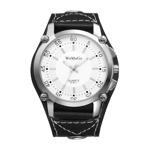 Avaner Uhren Herren Punk Armbanduhren: Steampunk Herrenuhr PU Leder Armbanduhr mit großes Zifferblatt Breites Armband Rock Motorrad Herren Analog Quarz Uhr Geschenk für Männer von Avaner