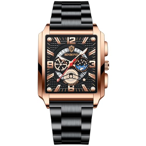 Avaner Uhren Herren Quadratisches Gehäuse: Herrenuhr 30M Wasserdicht Kalender Zifferblatt Edelstahlarmband Uhr mit Leuchtzeiger Analog Quarz Uhr Lässige Business Armbanduhr Geschenk für Männer von Avaner