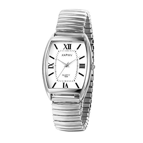 Avaner Uhren Herren Rechteckig Stretchband: Elastische Armbanduhr mit Großen Römischen Zahlen Analog Quarzuhr Einziehbare Edelstahl Banduhr Leicht Ablesbare Uhr für Herren von Avaner