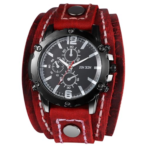 Avaner Uhren Herren Steampunk Lederuhr: Steampunk Armbanduhr mit 3 Dekorativen Zifferblättern Mehrlagiges Lederarmband Herrenuhr Halloween Cosplay Analog Quarz Uhr für Männer Jungen von Avaner