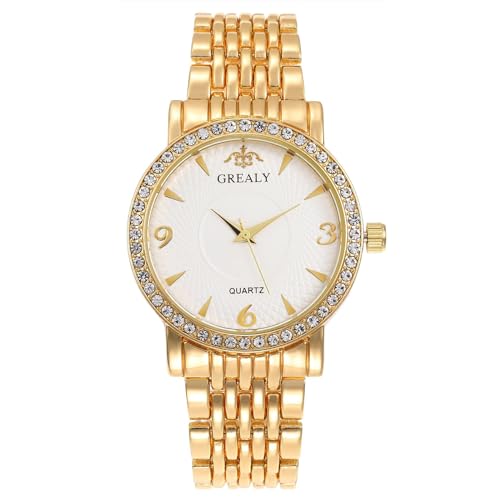 Avaner Uhren Herren Strasssteine Gold: Herrenuhr Wasserdichtes Analoges Quarz Uhr Edelstahlarmband – Klassische Romantische Uhren für Paar von Avaner