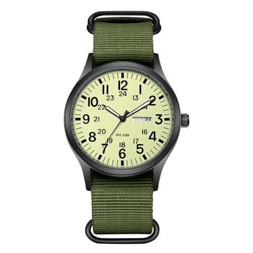 Avaner Uhren Herren Taktische Militäruhr: Herrenuhr mit Datums- und Wochentagsfunktion Nylon Armbanduhr mit Arabischen Ziffern 24 Stunden Skala Leuchtzeiger Analog Quarz Uhr für Männer von Avaner