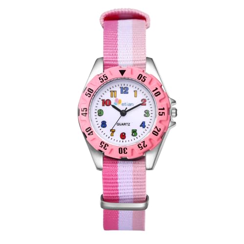 Avaner Uhren Kinder Nylon Regenbogen: Taktische Uhr mit Arabischen Ziffern Regenbogenmuster Armbanduhr Kleine Uhr Analoge Quarzuhr Geschenk Geschenk für Teenager Jungen Mädchen Studenten von Avaner