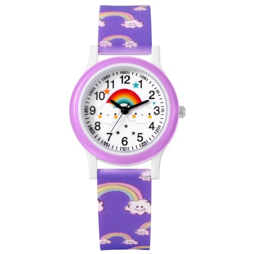 Avaner Uhren Kinder Silikon Regenbogen: Sportliche Gelee Uhr mit Arabischen Ziffern Regenbogenmuster Armbanduhr Kleine Uhr Analoge Quarzuhr Geschenk Geschenk für Teenager Jungen Mädchen Studenten von Avaner