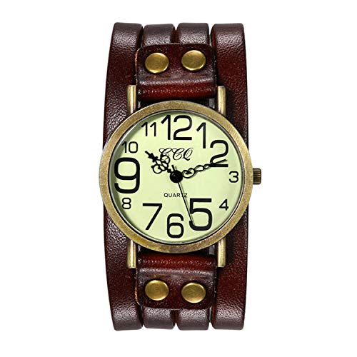 Avaner Retro Armbanduhr für Damen Herren, Analoguhr Quarzwerk mit Mutilayer Leder Armband, Herren Frauen Uhr ungewöhnliches großes Zifferblatt Braun von Avaner
