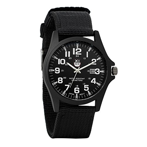 Avaner Unisex Uhr Analog Quarzwerk mit Nylon Armband Schwarz Kalender Armbanduhr Sport Avaner002-15 von Avaner