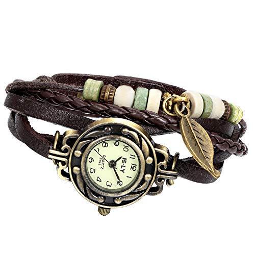 Avaner Vintage Armbanduhr mit handgeflochtenen Blättern in Kreuzform Damen Uhr Analog Quarzuhr für Frauen von Avaner