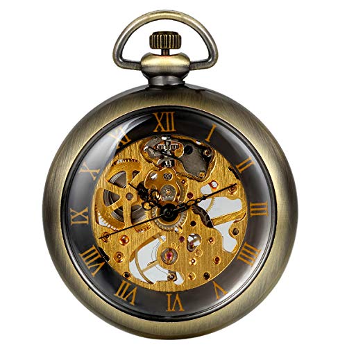 Avaner Vintage Taschenuhr für Herren Analog Handaufzugwerk Pocket Watch Durchsichtiges Ziffernblatt mit römischen Ziffern (Golden) von Avaner