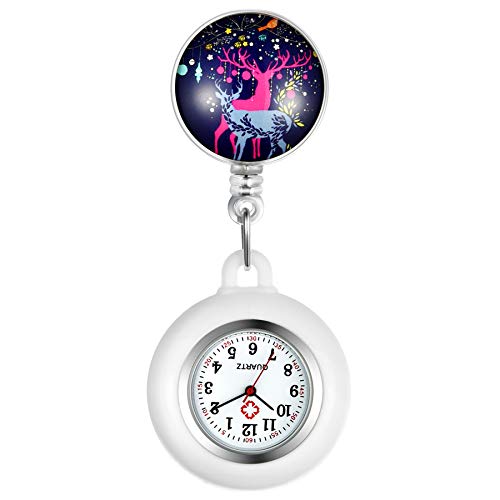 Avaner Weihnachten Taschenuhr Silikon Krankenschwester Analog Quarzwerk FOB Uhr für Damen und Herren (Elch2) von Avaner