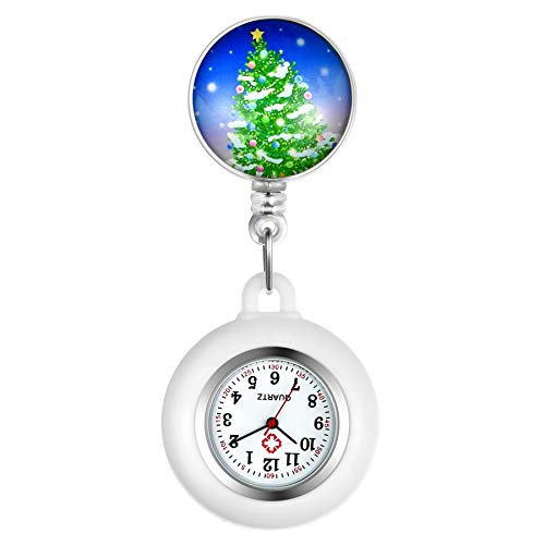 Avaner Weihnachten Taschenuhr Silikon Krankenschwester Analog Quarzwerk FOB Uhr für Damen und Herren (Weihnachtsbaum2) von Avaner