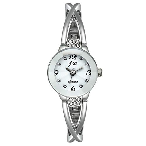 Avaner Damen Armbanduhr Ultra Slim Quarzuhr, Modische Frauen Armbanduhr mit Original-Strass, Analog Anzeiger Armband aus Metall Silber/Rosa (Weiß) von Avaner