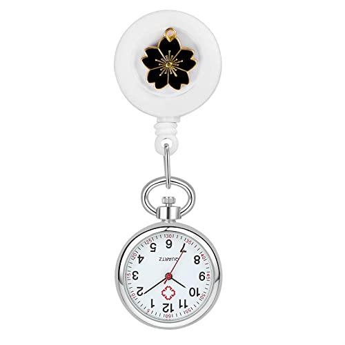 Avaner Krankenschwesternuhr Krankenschwester Uhren, Schwesternuhr Blumen Design mit Clip, Ausziehbare Pflegeuhr FOB Analog Quarzwerk Taschenuhr Ansteckuhr für Pflege Doktor Arzt Schwestern von Avaner