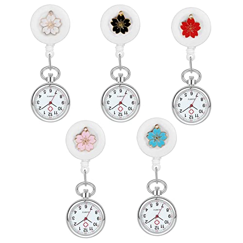 Avaner Krankenschwesternuhr Krankenschwester Uhren, Schwesternuhr Blumen Design mit Clip, Ausziehbare Pflegeuhr FOB Analog Quarzwerk Taschenuhr Ansteckuhr für Pflege Doktor Arzt Schwestern von Avaner