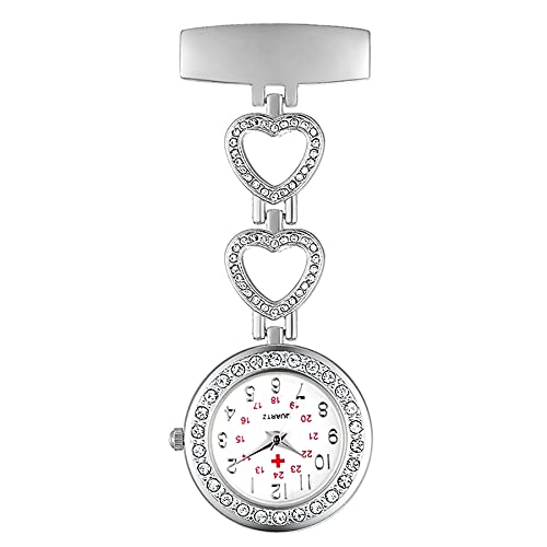 Avaner Krankenschwesteruhr Pflegeruhr Herz Blumen Design FOB Analog Quarzwerk Pulsuhr Ansteckuhr Unisex Silver Schwesternuhren mit Pin/Clip Set Ausziehbar Arzt Doktor Medical Taschenuhr von Avaner