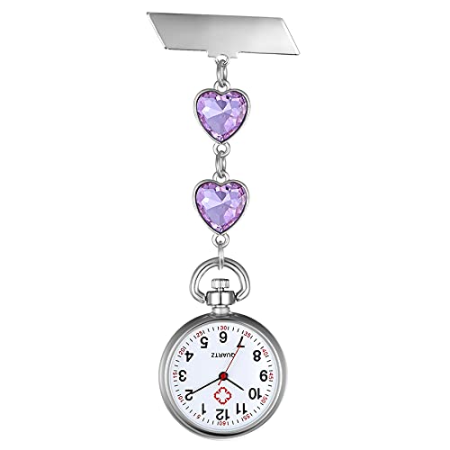 Avaner Krankenschwesteruhr Pflegeruhr Herz Design FOB Analog Quarzwerk Pulsuhr Ansteckuhr Unisex Silver Schwesternuhren mit Pin/Clip Set Ausziehbar Arzt Doktor Medical Taschenuhr von Avaner