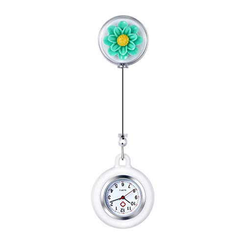 Avaner Krankenschwesteruhr Taschenuhr aus Silikon Blütenblatt Dekoration Pflegeruhr mit Pin/Clip Analog Quarzwerk FOB Dehnbar Ansteckuhr für Arzt Doktor Medical von Avaner