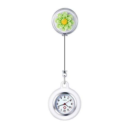 Avaner Krankenschwesteruhr Taschenuhr aus Silikon Blütenblatt Dekoration Pflegeruhr mit Pin/Clip Analog Quarzwerk FOB Dehnbar Ansteckuhr für Arzt Doktor Medical von Avaner