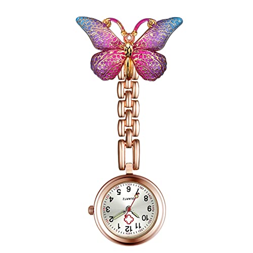Avaner Krankenschwesteruhr Taschenuhr aus Silikon Schmetterling Dekoration Pflegeruhr mit Pin/Clip Analog Quarzwerk FOB Ansteckuhr für Arzt Doktor Medical von Avaner