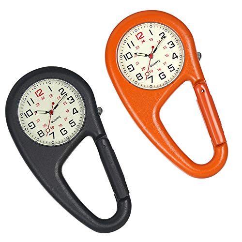 Avaner Taschenuhr mit Karabiner Unisex FOB Analog Quarzwerk Krankenschwesteruhr für Klettern Sport (Orange+Schwarz) von Avaner