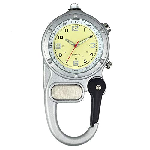 Avaner Taschenuhr mit Karabiner Karabineruhr Rucksack Schnalle Uhr mit Leuchtzeiger und Notfall Kleine Taschenlampe Unisex FOB Analog Quarzwerk Uhr für Klettern Sport von Avaner