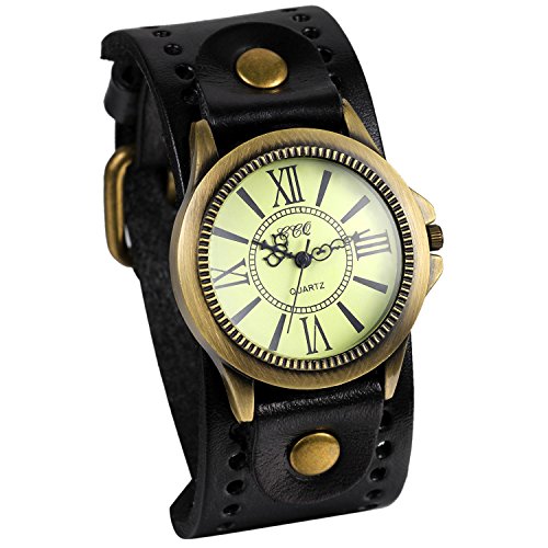 Avaner Damen Herren Armbanduhr Analog Quarzwerk Uhr mit Lederarmband Casual Vintage Quarzuhr römische Ziffern (Schwarz) von Avaner
