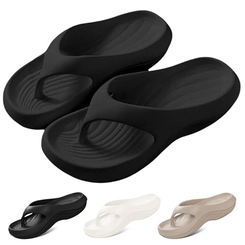 Avanise Flip-Flops Mit Fußgewölbeunterstützung Für Damen Und Herren, Flip-Flops Mit Fußgewölbeunterstützung, Orthopädische Sandalen, Rutschfest Und Leicht, Für Plantarfasziitis (Schwarz,45) von Avanise