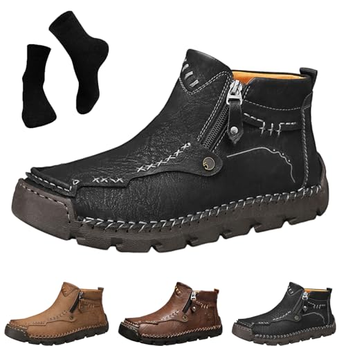 Avanise Stepthetop Motorradstiefel, Herren-Fahrerstiefel, handgefertigte Slip-On-Fahrerstiefel aus hochwertigem Leder – Orthopädische Fußgewölbeunterstützung, Reise & Outdoor (Schwarz,43) von Avanise