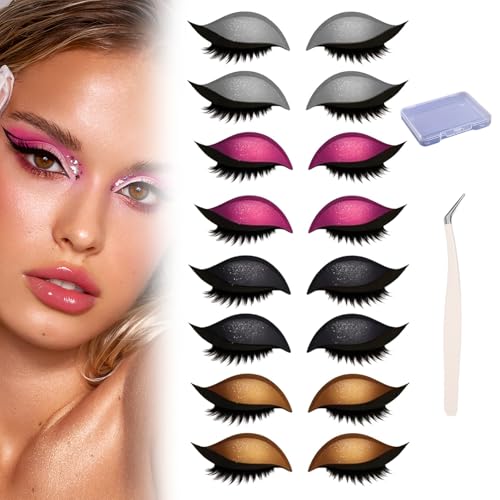 Lazy Eyeshadow Wimpernpatch Mit Wimpern, Schnell-Make-up-Sticker, Lidschatten-Wimpern-Sticker, Selbstklebende, Wiederverwendbare Schnell-Make-up-Sticker Mit Lidschatten, Eyeliner (B) von Avanise