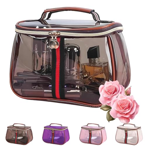 Neue Retro-Vintage-Kosmetiktasche, Make-up-Organizer mit großem Fassungsvermögen für Damen, Make-up-Taschen, wasserdichte, transparente Kulturtasche mit großem Fassungsvermögen (Kaffee) von Avanise