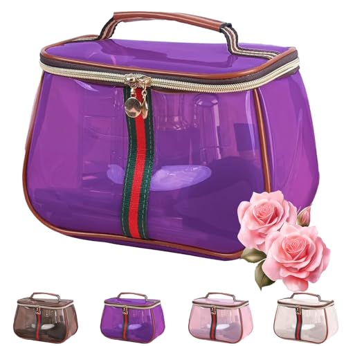 Neue Retro-Vintage-Kosmetiktasche, Make-up-Organizer mit großem Fassungsvermögen für Damen, Make-up-Taschen, wasserdichte, transparente Kulturtasche mit großem Fassungsvermögen (Lila) von Avanise
