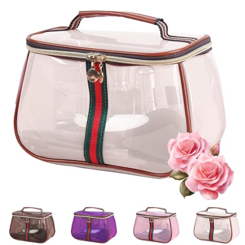 Neue Retro-Vintage-Kosmetiktasche, Make-up-Organizer mit großem Fassungsvermögen für Damen, Make-up-Taschen, wasserdichte, transparente Kulturtasche mit großem Fassungsvermögen (Transparent) von Avanise