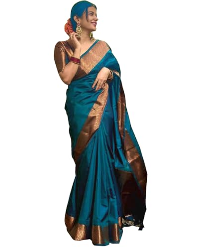 Avantika Fashion Damen Kanjivaram Banarasi Sarees aus weicher reiner Seide mit Bluse, 4023-MORPINCH, Einheitsgröße, 4023-MORPINCH, Einheitsgröße, 4023-MORPINCH, One Size von Avantika Fashion
