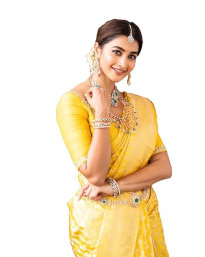 Avantika Fashion Damen Kanjivaram Soft Semi Silk Banarasi Sarees mit Blusenteil, 5182-Gelb, One Size von Avantika Fashion