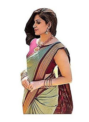 Avantika Fashion Damen erstaunliche gewebte reine Baumwolle Seide Kunst Seide Saree mit Bluse Stück, Pista Maroon, Einheitsgröße von Avantika Fashion
