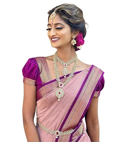 Avantika Fashion Damen erstaunliche gewebte reine Baumwolle Seide Kunst Seide Saree mit Bluse Stück, Rosa Lila, Einheitsgröße von Avantika Fashion