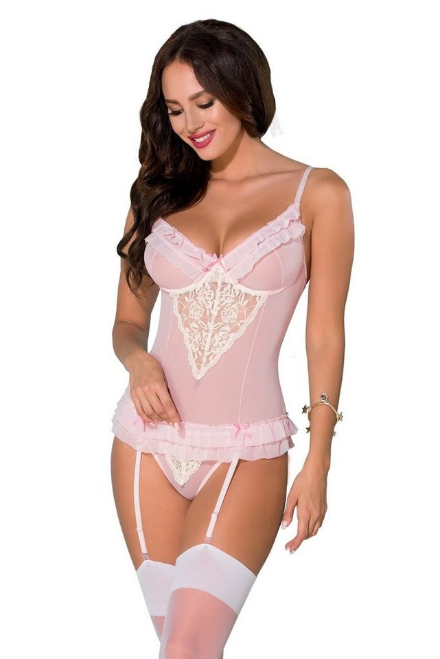 Avanua Corsage Corsage Sisi rosa mit Spitze beige Strapse Dessous mit (Set) von Avanua