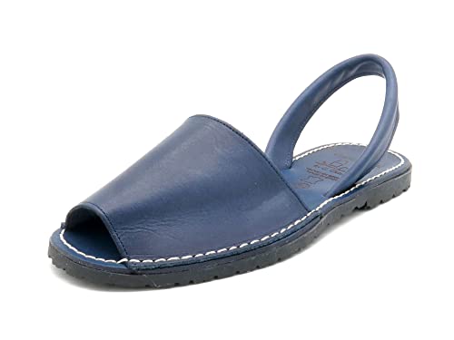 Avarca Damen Leder Sandalen Menorquina Sommerschuh Echtleder Decksohle offene leichte spanische Sandaletten monochrom Blau Gr 37 von Avarca