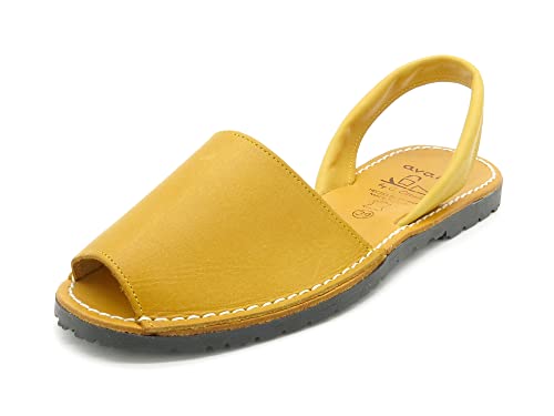 Avarca Damen Leder Sandalen Menorquina Sommerschuh Echtleder Decksohle offene leichte spanische Sandaletten monochrom Gelb Gr 36 von Avarca