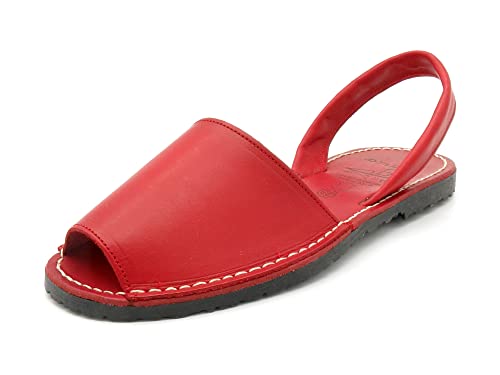 Avarca Damen Leder Sandalen Menorquina Sommerschuh Echtleder Decksohle offene leichte spanische Sandaletten monochrom Rot Gr 37 von Avarca