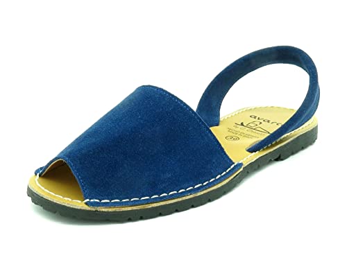 Avarca Damen Sandalen Leder Abarca Menorquina Menorca Schuhe Wildleder Sommerschuhe weich offen Blau Größe 39 EU von Avarca