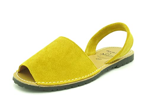 Avarca Damen Sandalen Leder Abarca Menorquina Menorca Schuhe Wildleder Sommerschuhe weich offen Gelb Größe 35 EU von Avarca